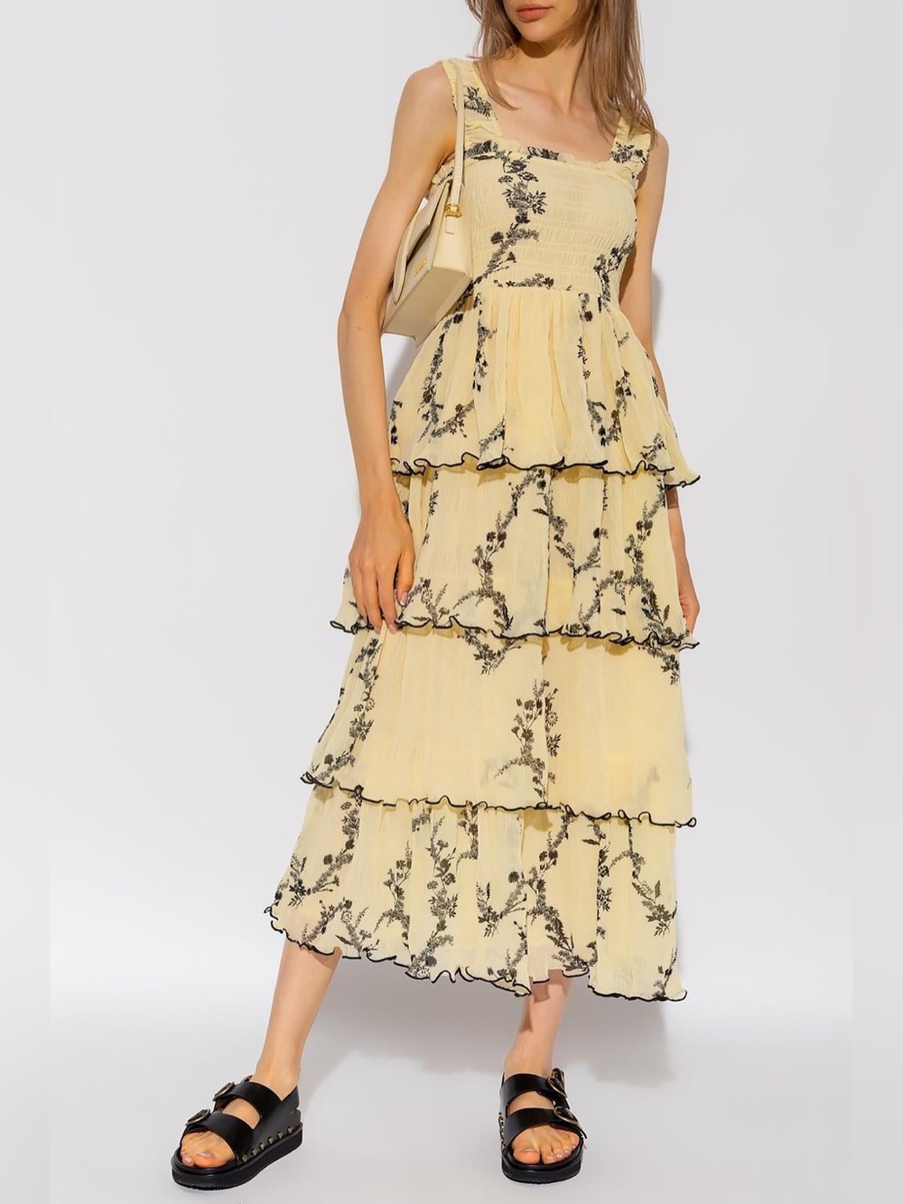 GANNI Yellow floral georgette pleated dress - Picture 6 of 9